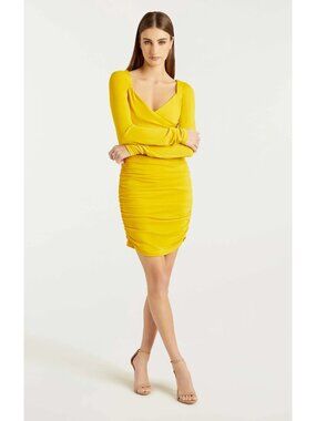 🆕 Cinq à Sept Miah Ruched Jersey Mini Dress Yellow 10